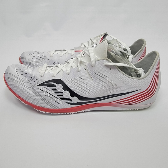 Saucony Mens Endorphin 3 White/Vizi Red Running Lightest Spike Shoes Size 12.5M - Picture 2 of 10
